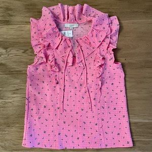 NWT LOFT Sleeveless Floral Dress Shirt with Ruffles